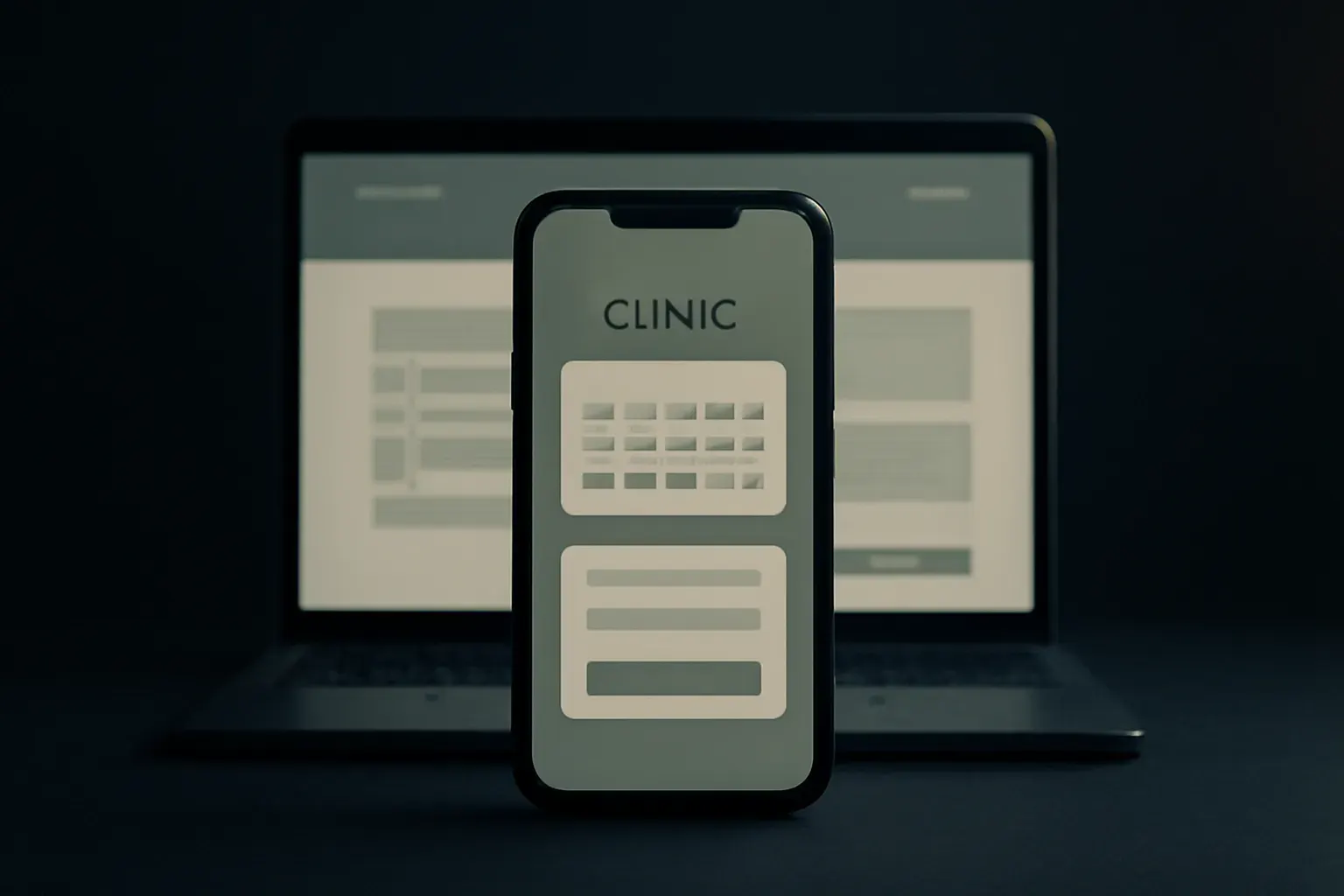Concept mockup of a booking app on a phone showing a calendar and an appointment card.